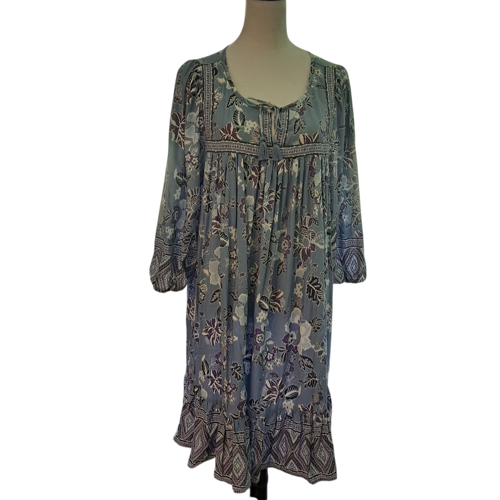 BeachLunchLounge Dress Women's Peasant Neck Tie Beach Moomoo House Dress Coverup